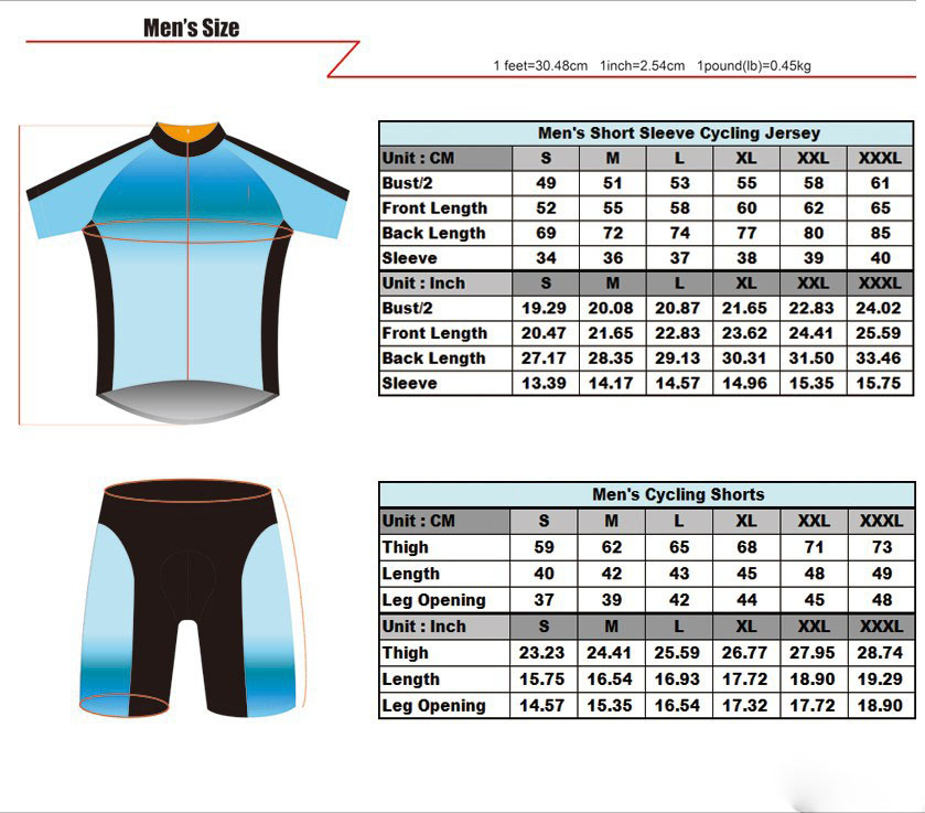 Mens Short Sleeve Cycling Jersey Size Chart Chogory